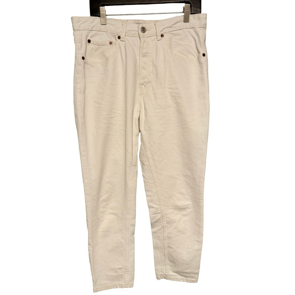 ZARA High Waisted Mom Jeans 32 Cream Off White Denim Straight Leg Minimalist